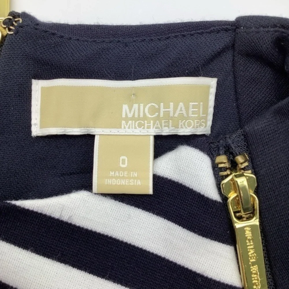 Michael‎ Kors Womens Navy and White Striped Dress With Gold Zippers Sz 0